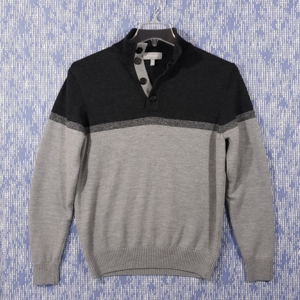 Neiman Marcus Merino Wool Sweater Mens Medium Pullover Gray Two Tone